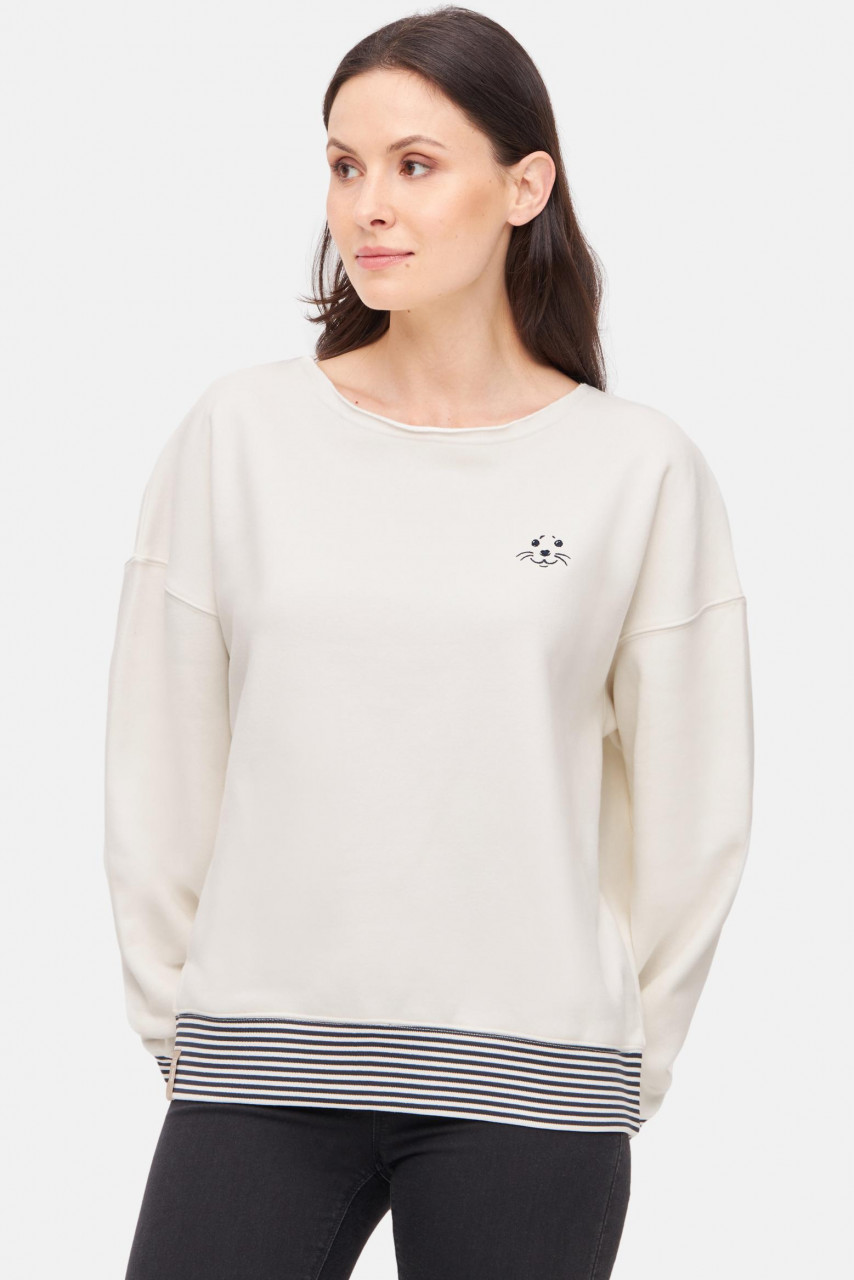 Derbe Sweatshirt Robbenschnute Striped Damen Weiß Crewneck GOTS
