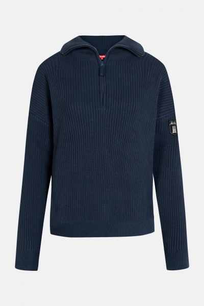 Derbe Troyer Gots Organic Damen Troyer Pullover Rippstrick Navy Dunkelblau