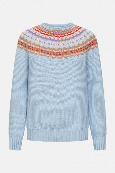 ERIBÉ Pullover Stoneybrek Damen Hellblau Orange Fairisle