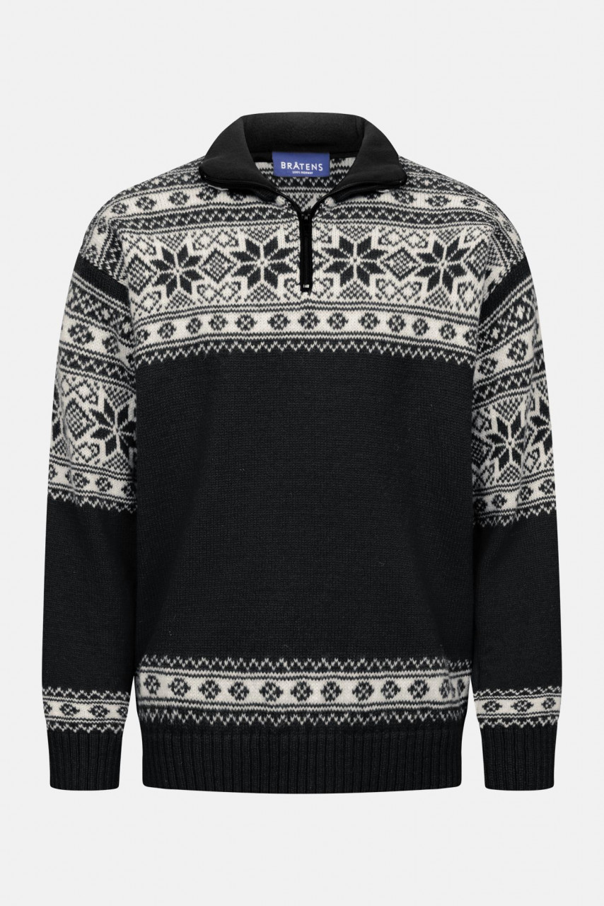 Bratens Norweger Pullover Schwarz Weiß Snøstjerne Schneeflocke Troyer