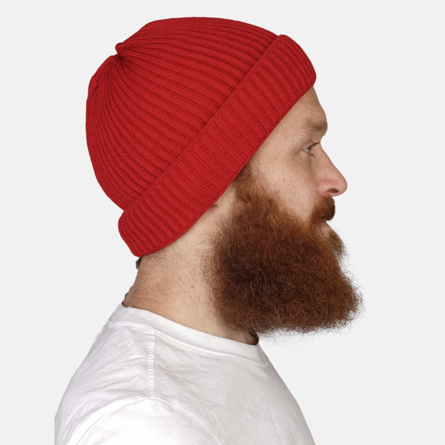 Strickmütze Rot Rippstrick Merino von Hanseheld - Mann - Seitenansicht