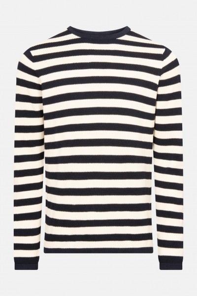 MELA Nayan Herren Pullover Navy Cream Dunkelblau Beige Gestreift