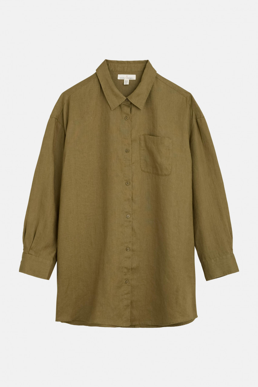 Seasalt Cornwall Beach Road Damen Bluse Oliv Grün Leinen