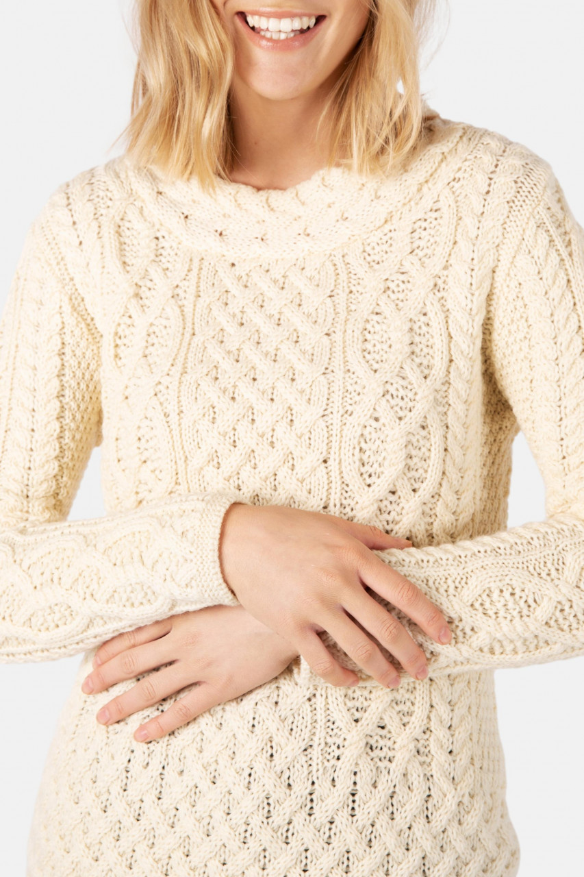 IrelandsEye Aran Spindle Weiß Damen Pullover Natural
