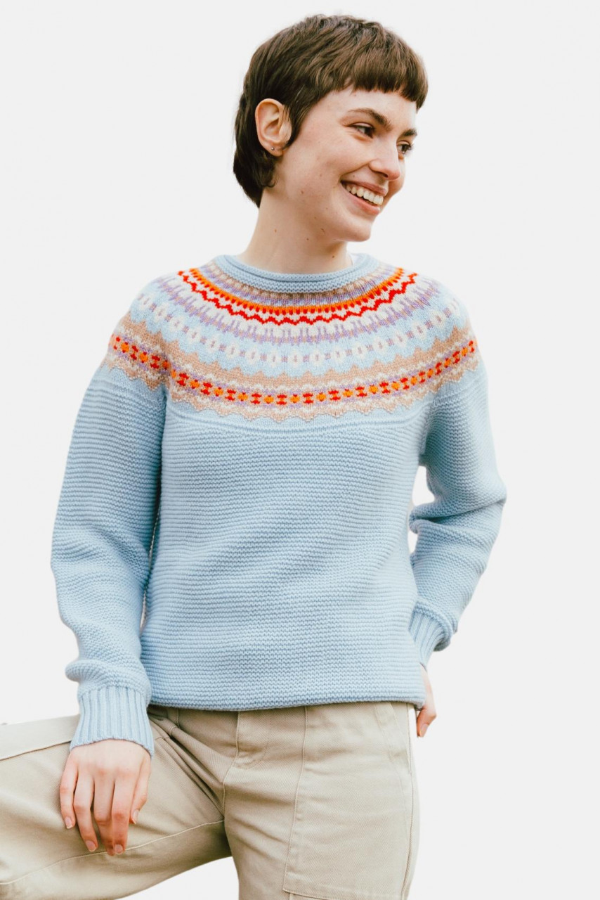 ERIBÉ Pullover Stoneybrek Damen Hellblau Orange Fairisle