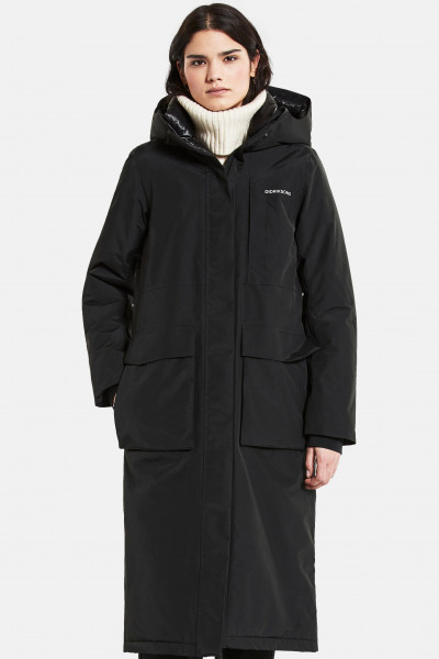 Didriksons Leya Damen Wintermantel Schwarz Long Black