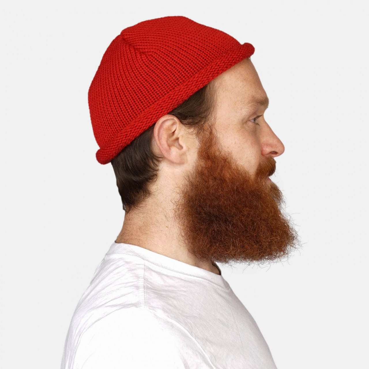 Rollrand Mütze Hanseheld GOTS Schurwolle Strickmütze kurz - Rot