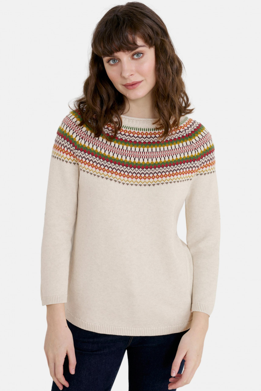 Seasalt Cornwall Polurrian Cove Jumper Damen Fair Isle Pullover Spring Fair Echinacea Mix Beige Baum