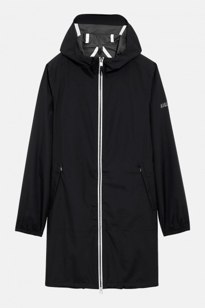 Aigle Regenjacke Schwarz Langer Parka Packbar