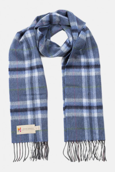 John Hanly Schal Merino Jeans Blau Karo