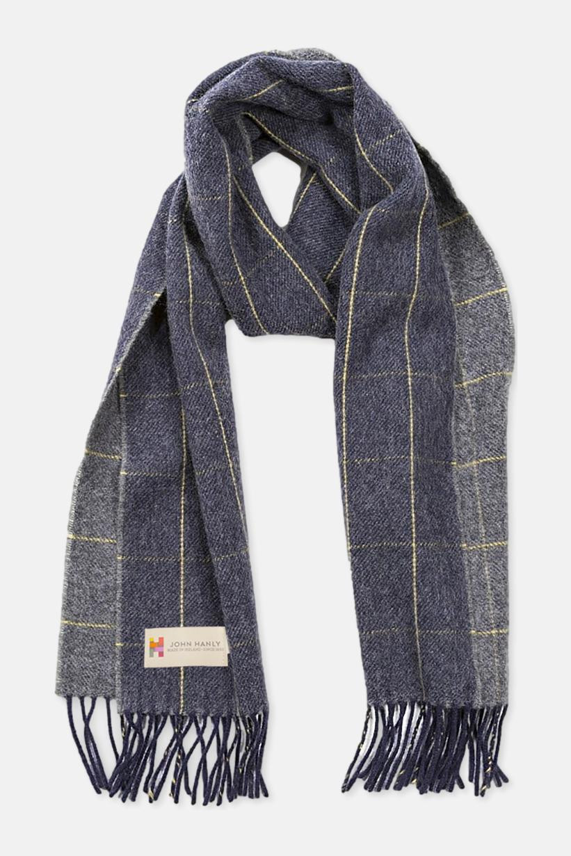 John Hanly Schal Irish Lambswool Grau Gelb Kariert