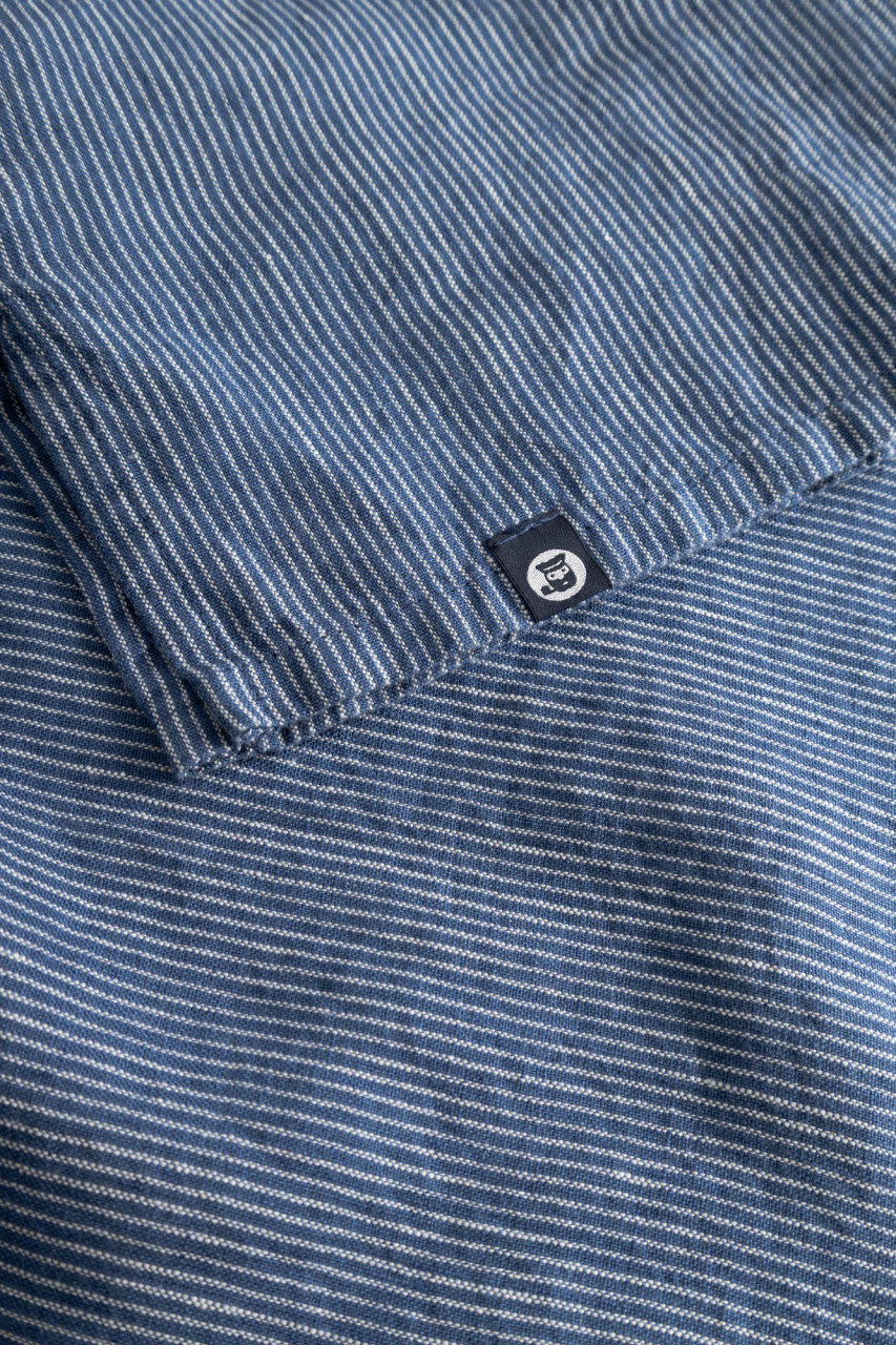 Hanseheld Leinenhemd LeinenLos! Herren Blau Gestreift Fischehemd Stehkragen