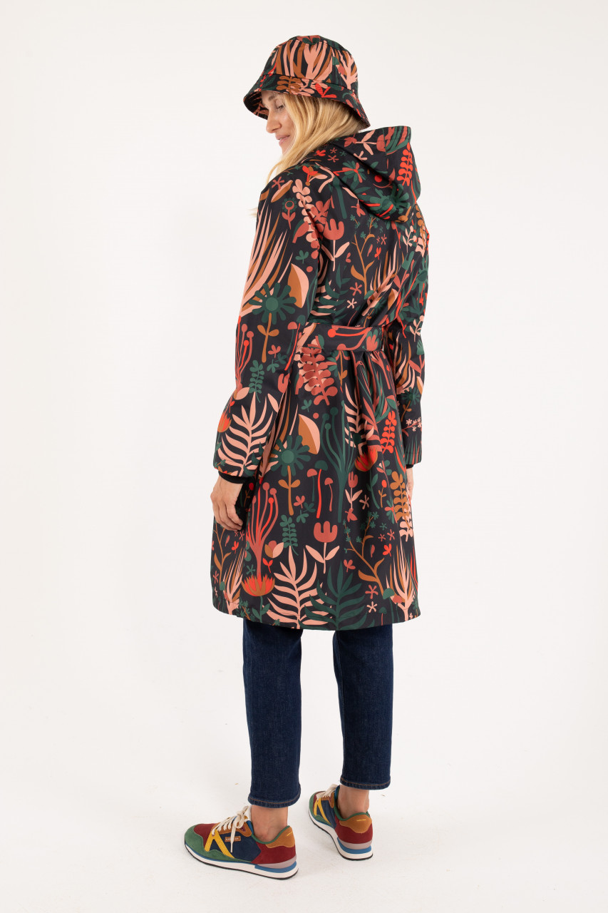 Danefae Danelisabeth Raincoat Damen Langer Regenmantel Black Walkabout Schwarz Bunt Blumen