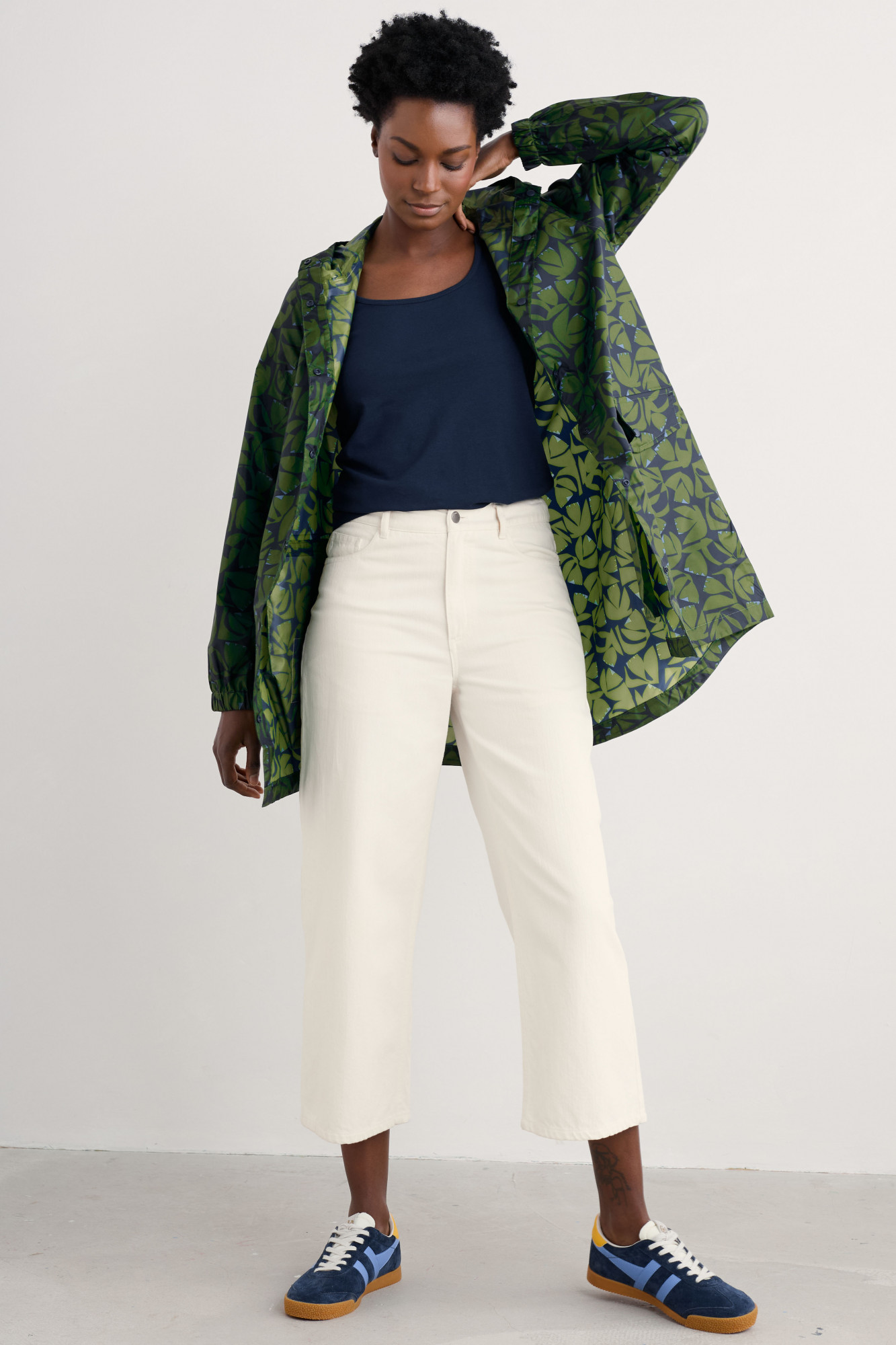 Seasalt Regenjacke Pack Damen Grün Blätter Forest Packbar