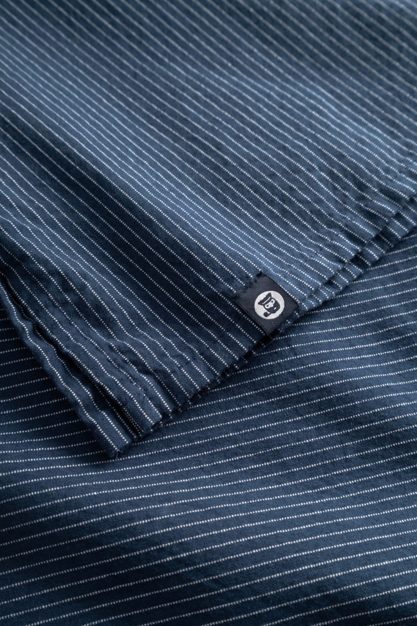 Hanseheld Fischerhemd Kurzarm Blau Schmal Gestreift GOTS Organic