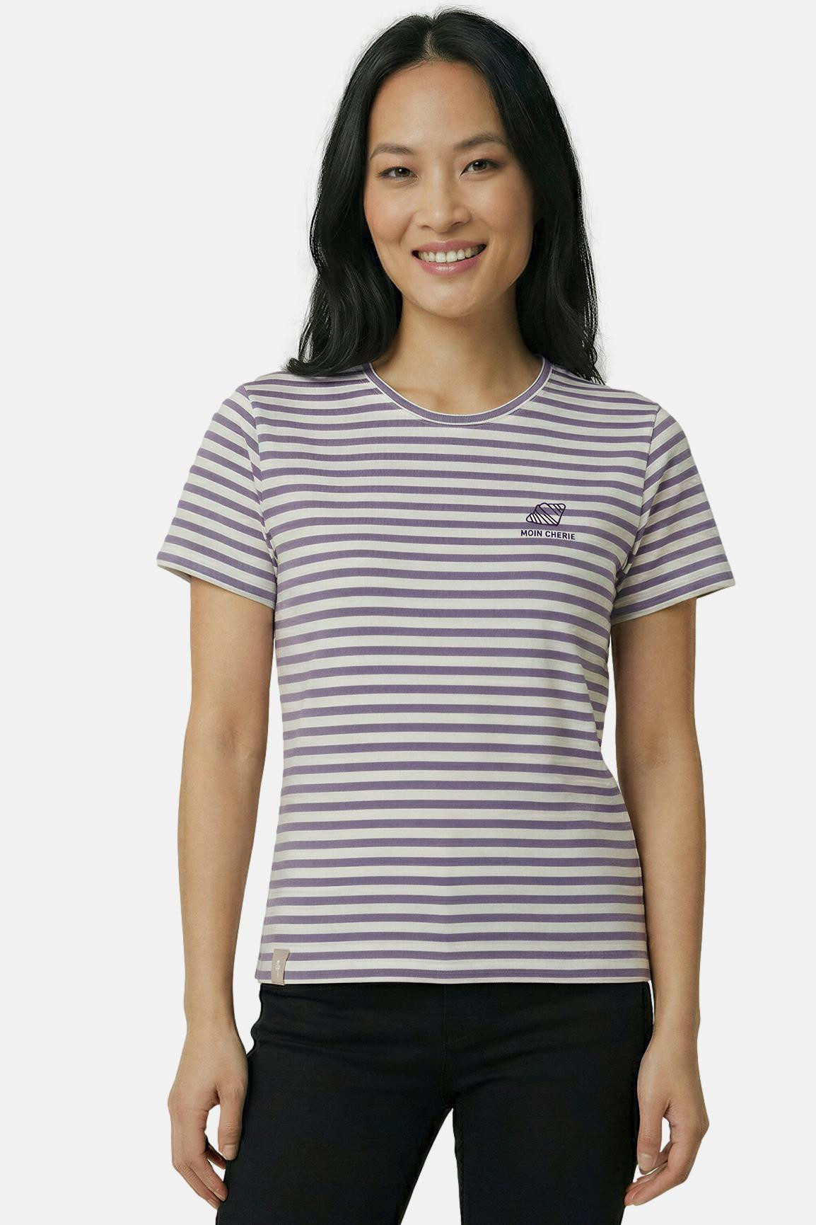 Derbe T-Shirt Franz Cherie Damen Beige Lila Grau Streifenshirt GOTS Organic