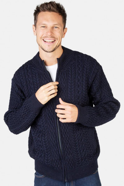 IrelandsEye Aran Zip Blau Herren Strickjacke Navy