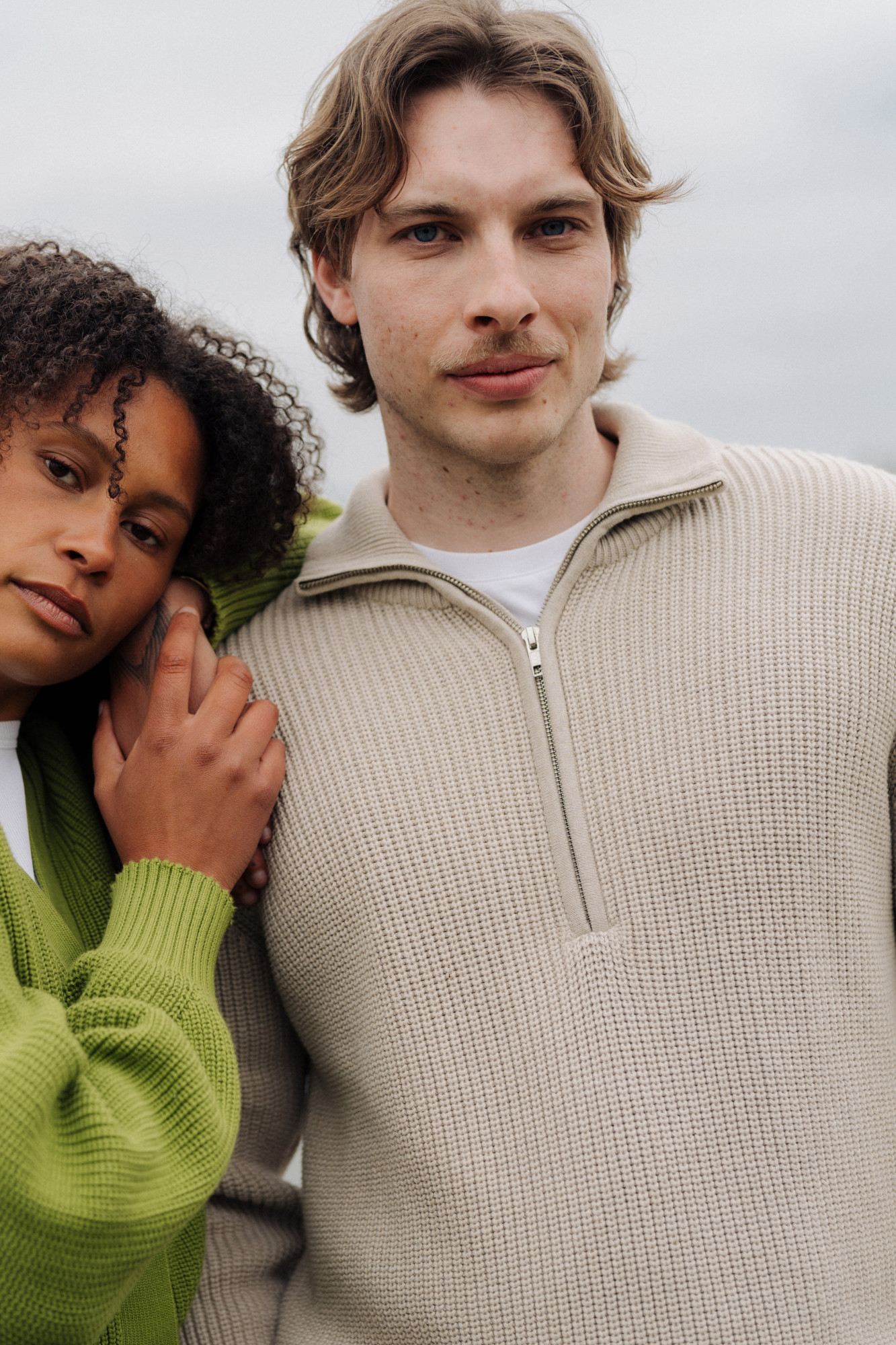 MELA Troyer UDAI Herren Pullover Beige Meliert Baumwolle GOTS Organic