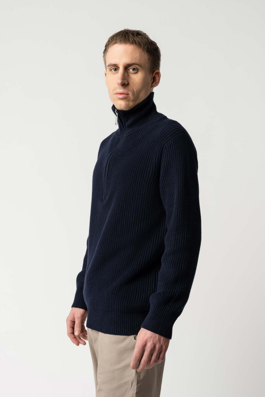 MELA Rippstrick Troyer UDAI Pullover Navy Dunkelblau Baumwolle Nachhaltig