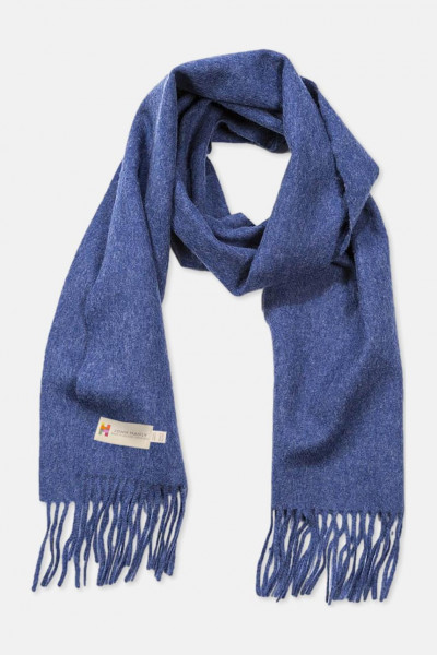 John Hanly Schal Irish Lambswool Jeans Blau Fransen