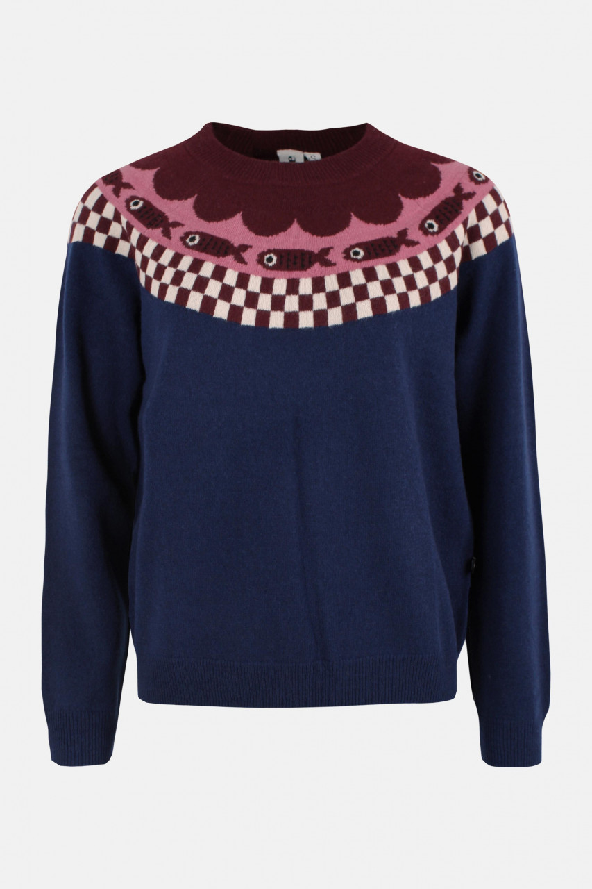 Danefae Strickpullover Danesidsel Damen Blau Rosa Braun Fairisle Fisch