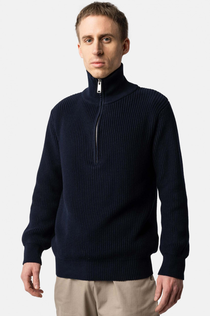 MELA Rippstrick Troyer UDAI Pullover Navy Dunkelblau Baumwolle Nachhaltig