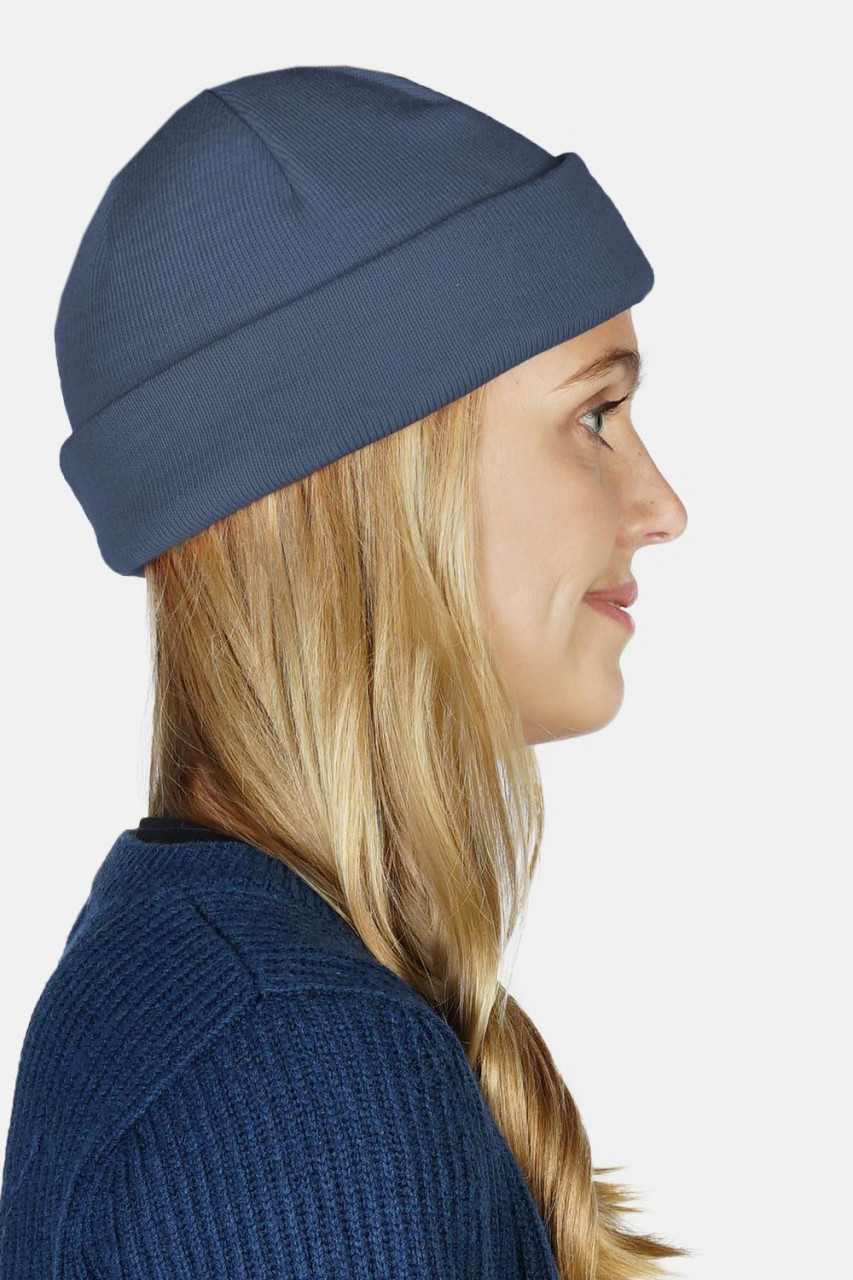 Hanseheld Strickmütze Seebär Baumwolle Dockermütze kurz flach - Jeans Blau