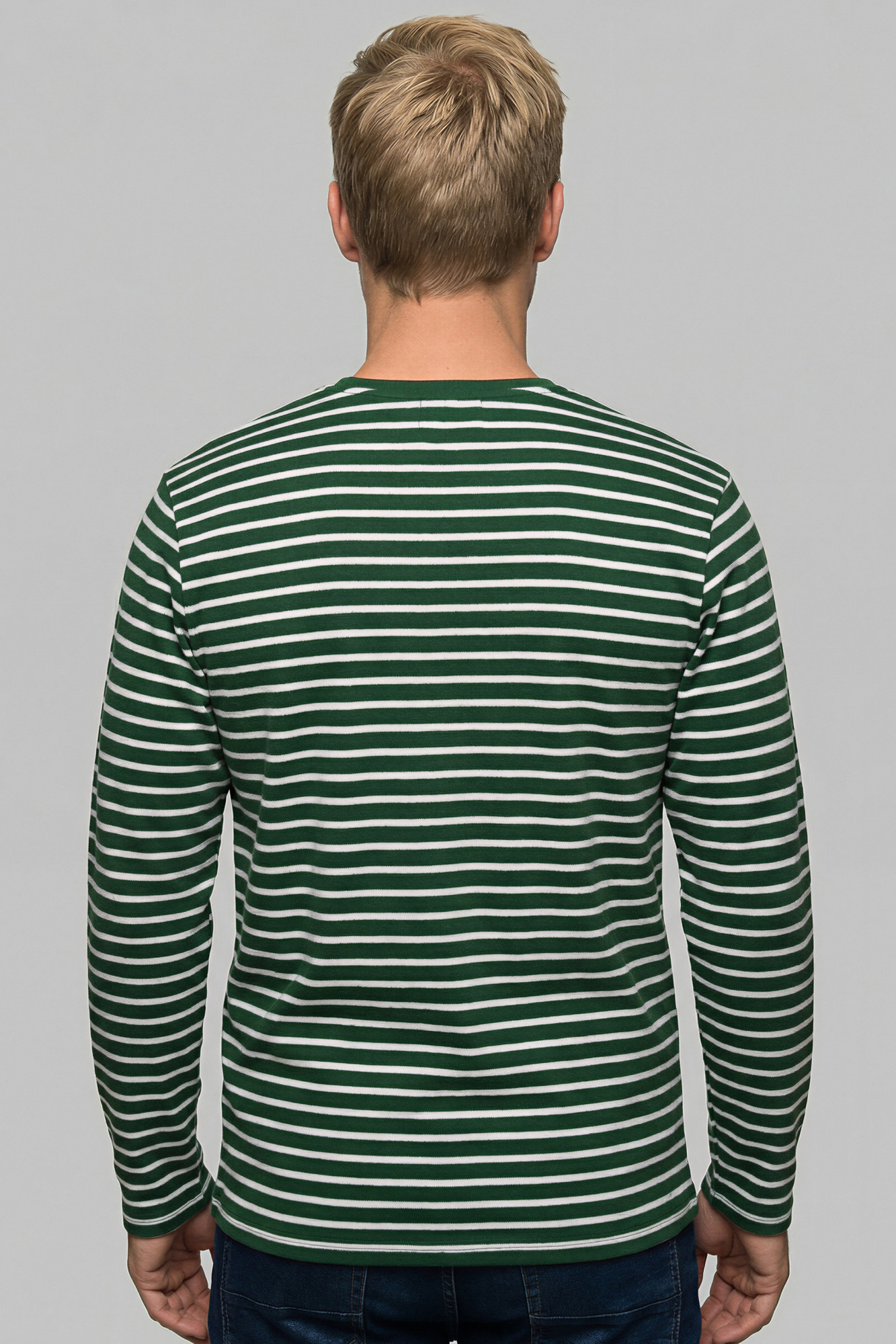 Derbe Streifenshirt Interstriped Herren Grün Weiß Langarmshirt GOTS Organic