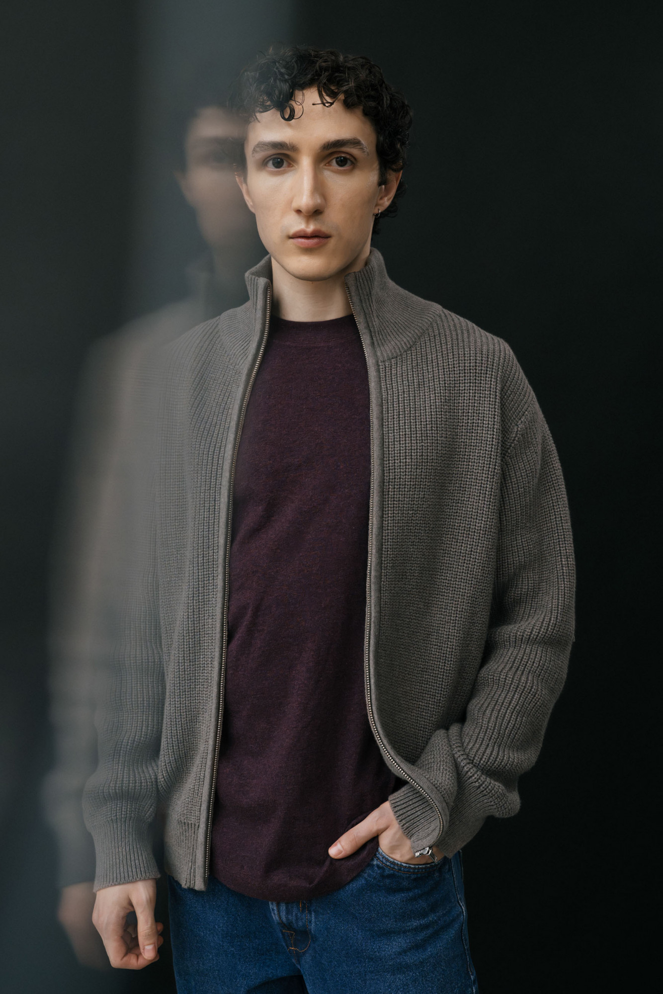 MELA Strickjacke TAKSH Herren Braun Meliert Baumwolle Stehkragen Troyer GOTS Organic