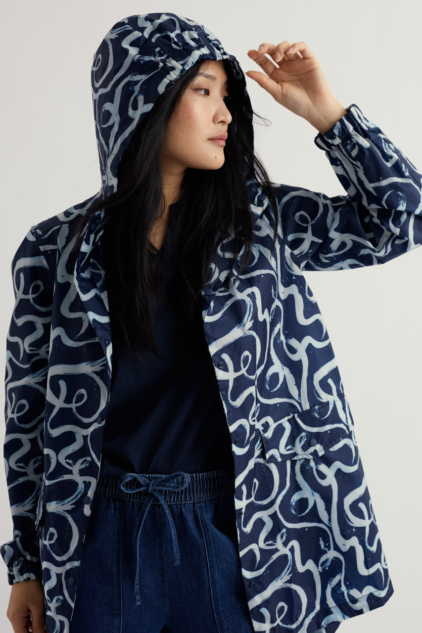 Seasalt Cornwall Regenjacke Packable Damen Blau Weiß Wellen Packbar