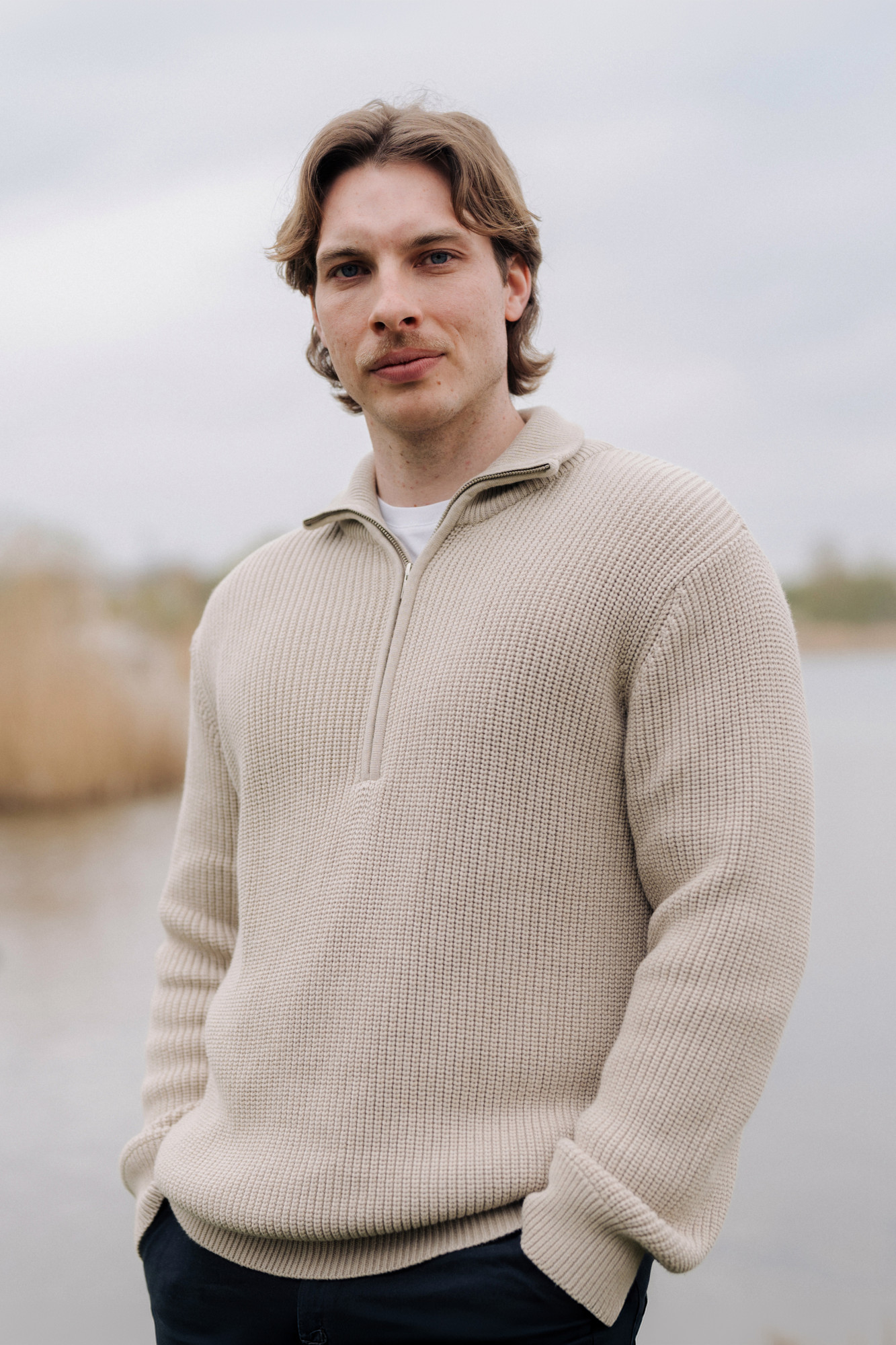 MELA Troyer UDAI Herren Pullover Beige Meliert Baumwolle GOTS Organic