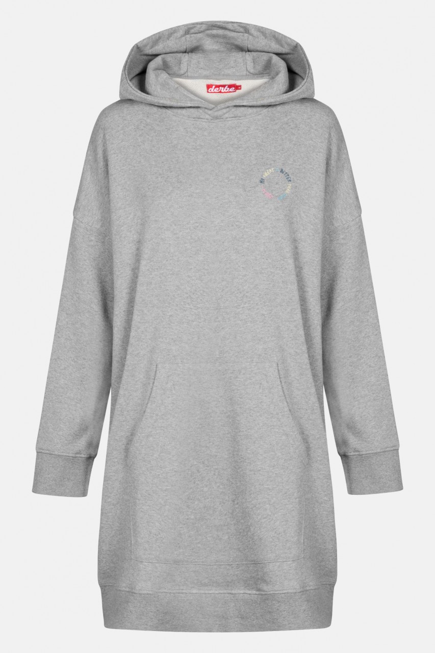 Derbe My Sweat is better Long Dress Sweat Damen Kapuzenpullover Lang Grau