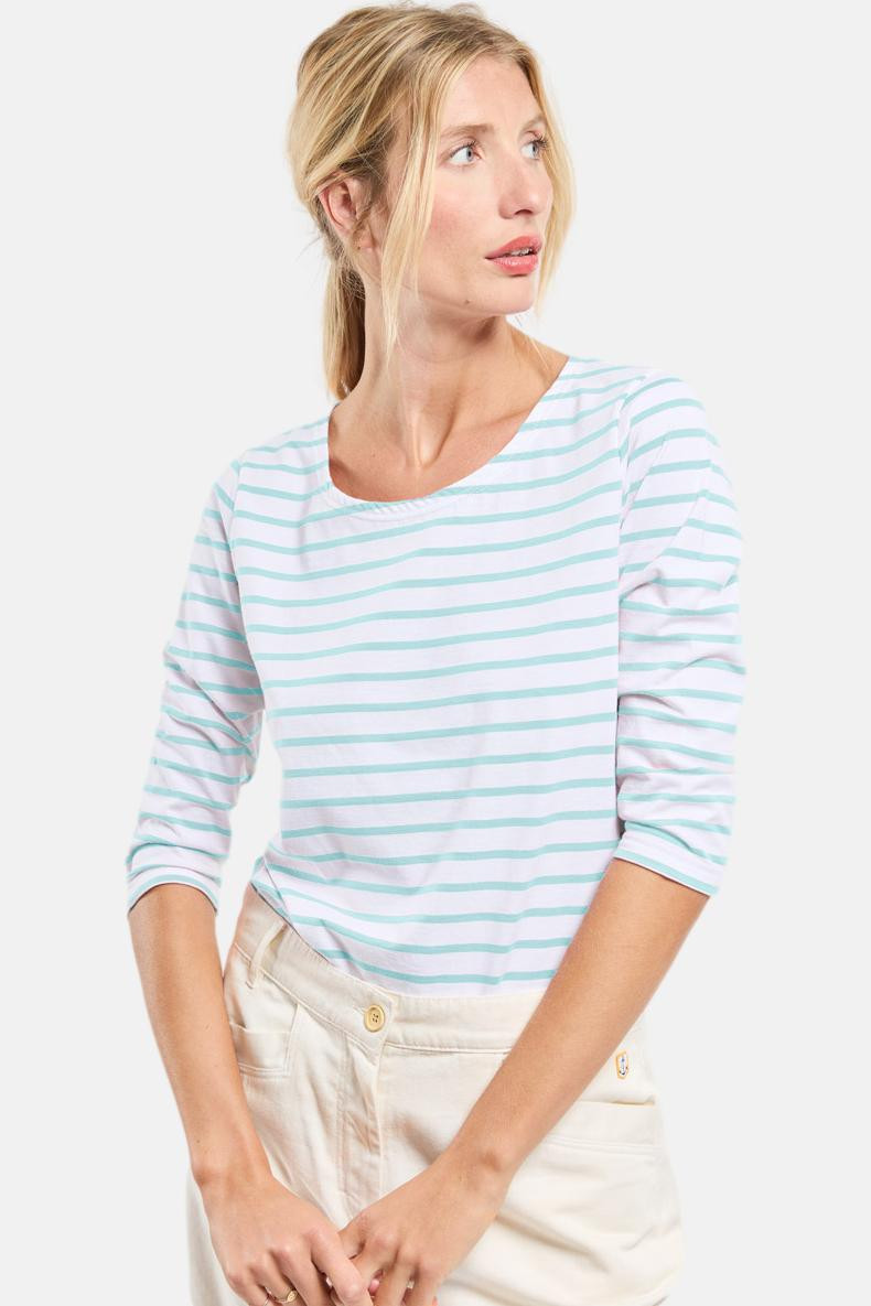 Armor Lux Streifenshirt 3/4-Arm Damen Weiß Türkis Mariniere Gestreift