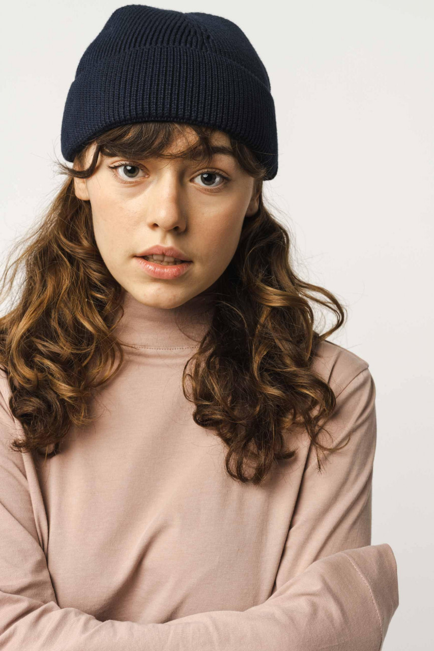 MELA kurze Rippstrick Mütze RAFI Navy Dockermütze Dunkelblau