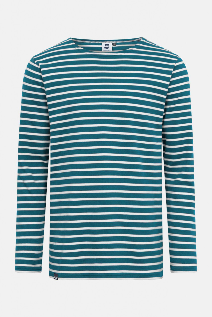 Hanseheld Streifenshirt Herren Petrol-Natur Langarm Blau Grün GOTS Organic