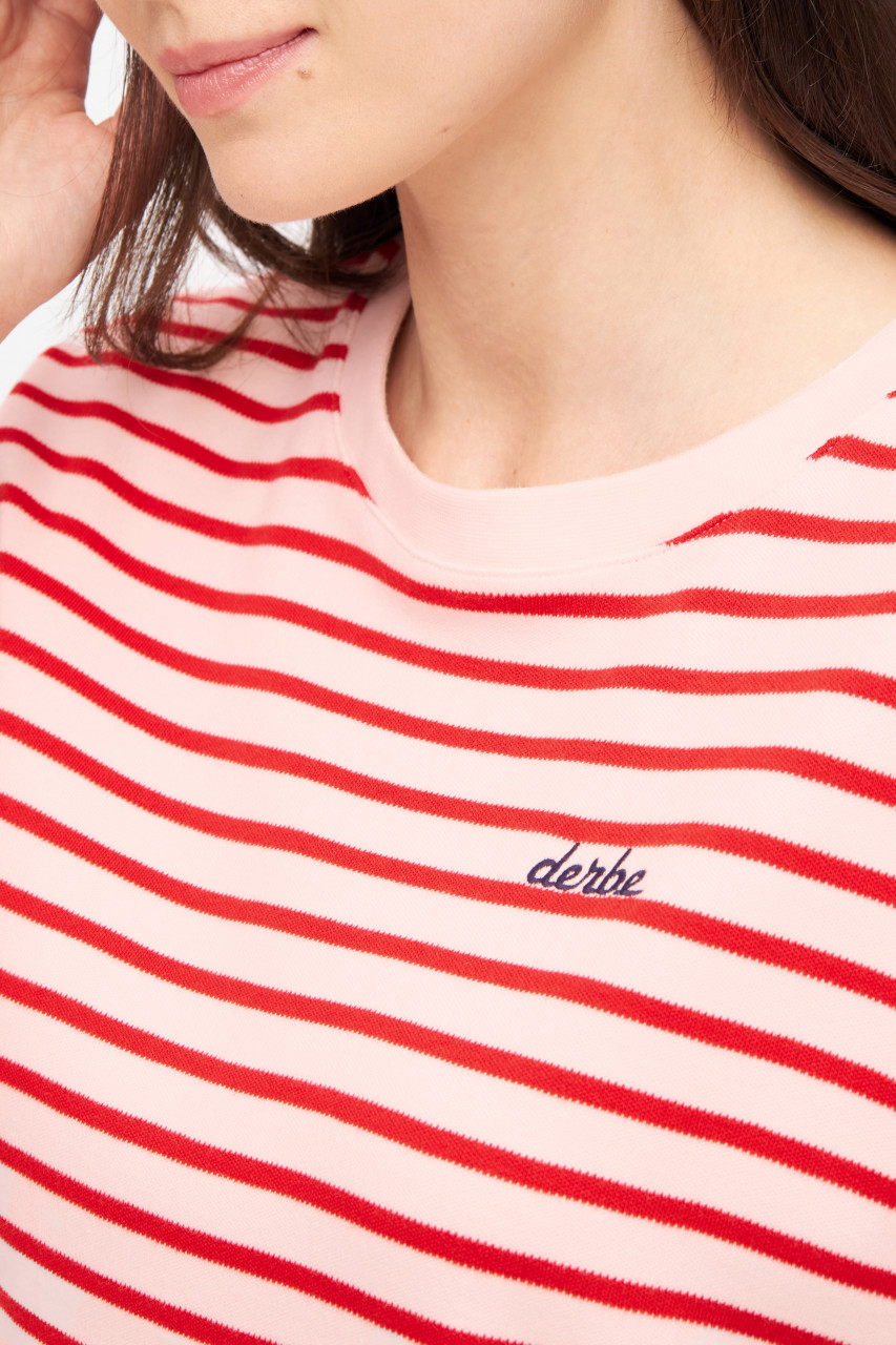 Derbe T-Shirt Interstriped Damen Weiß Rot Streifenshirt
