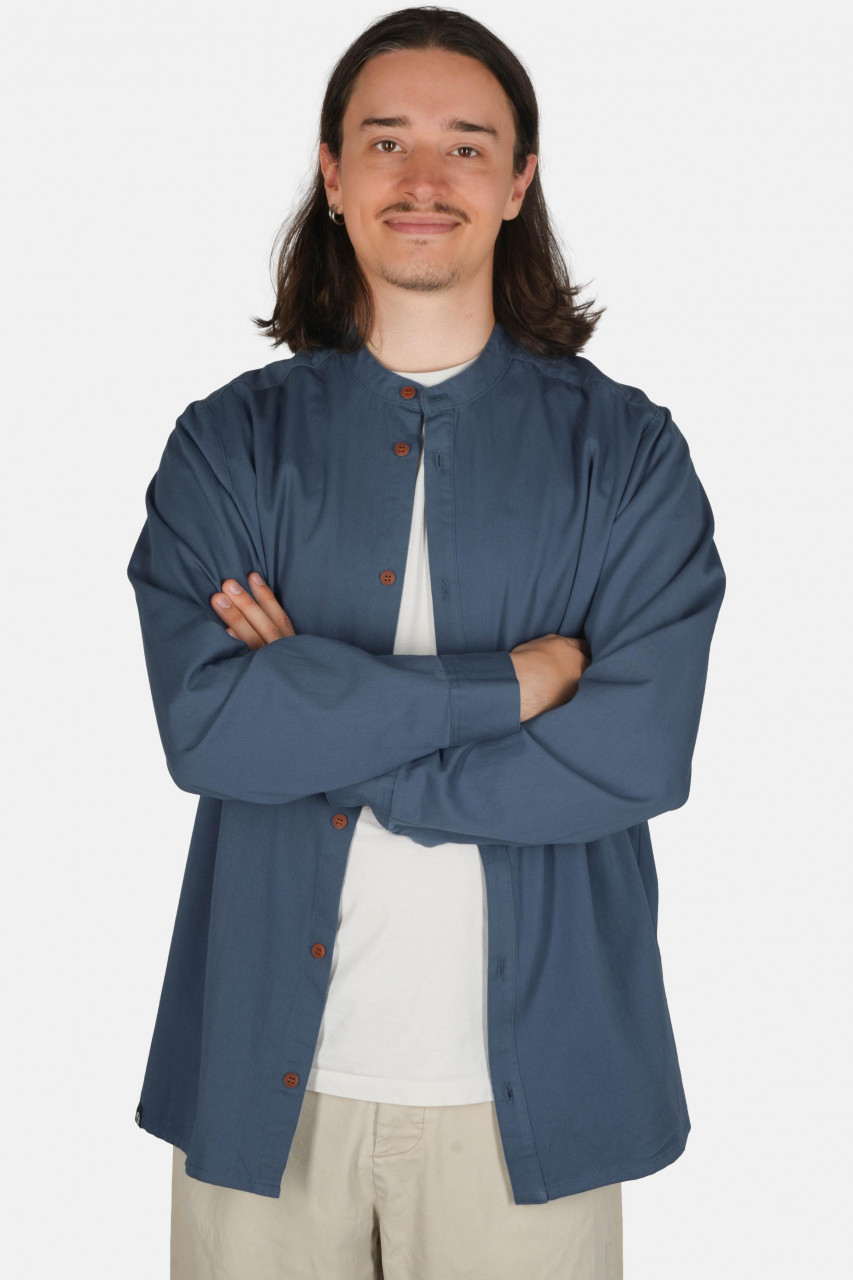 Hanseheld Stehkragen-Hemd Herren Jeans-Blau Baumwolle GOTS Organic