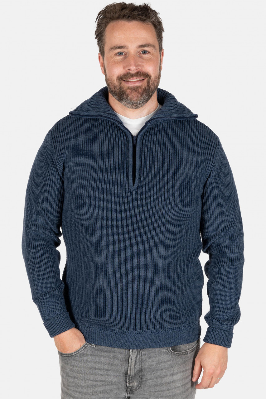 Troyer Hanseheld Merino Jeans Blau GOTS