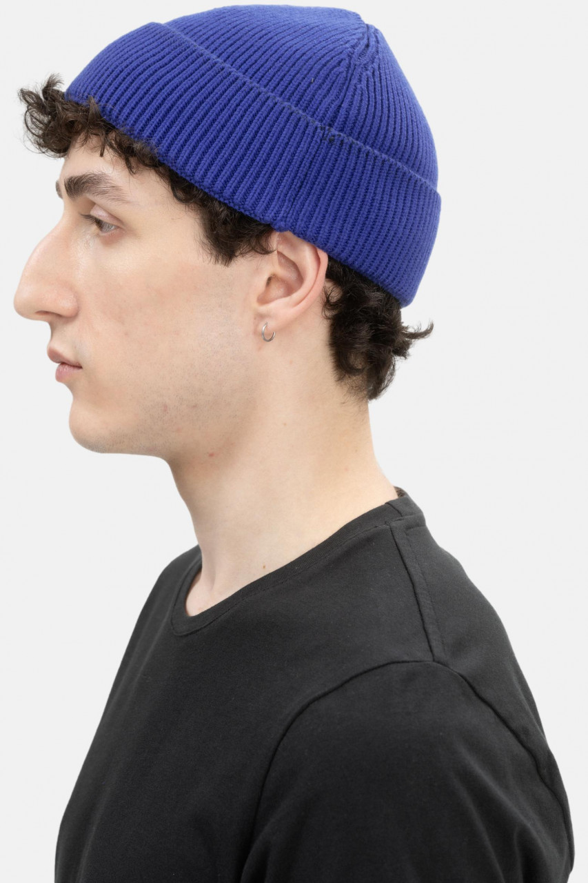 MELA kurze Rippstrick Mütze RAFI Blau Bold Dockermütze GOTS Organic