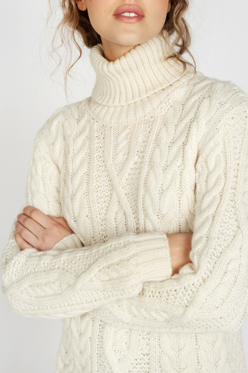 IrelandsEye Pullover Juniper Damen Weiß Beige Rollkragen Aran