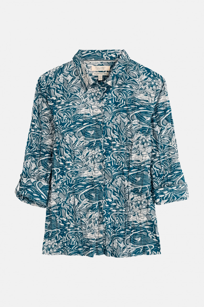 Seasalt Cornwall Bluse Larissa Damen Petrol Blumen Vögel