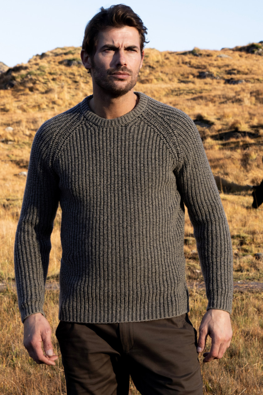 Fisherman out of Ireland Herren Pullover Braun Grau Schwarz Rippstrick