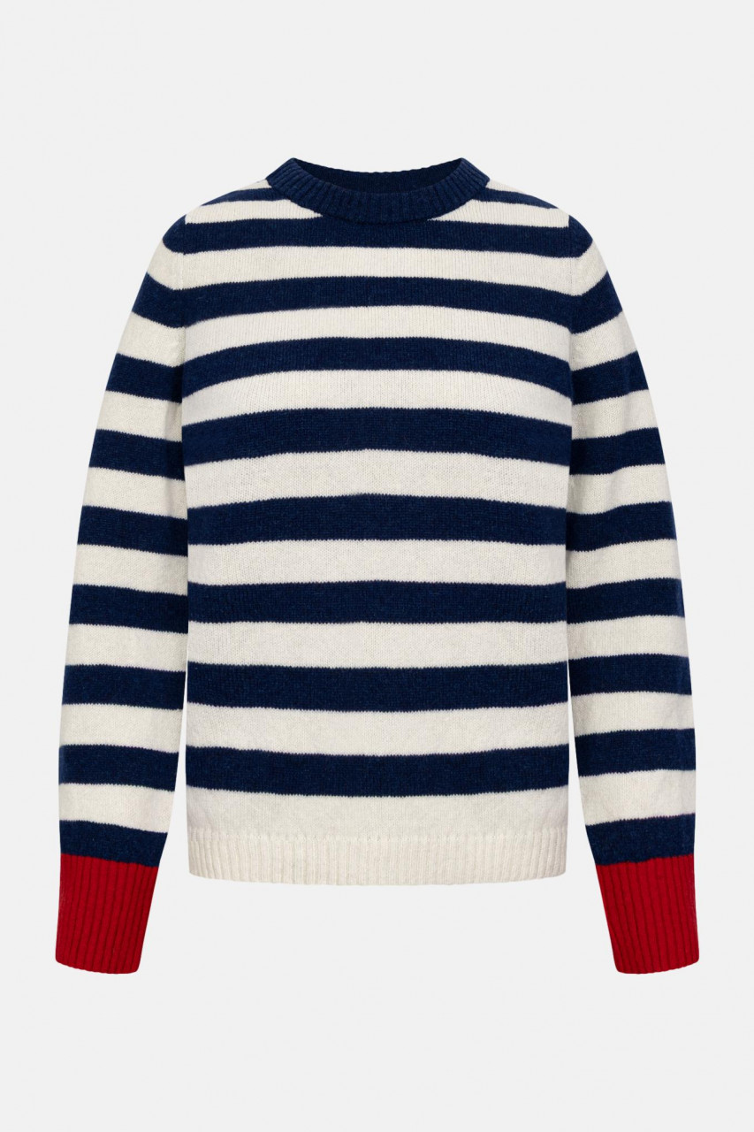 ERIBÉ Pullover Stobo Damen Blau Weiß Rot Fairisle Gestreift Wendepullover