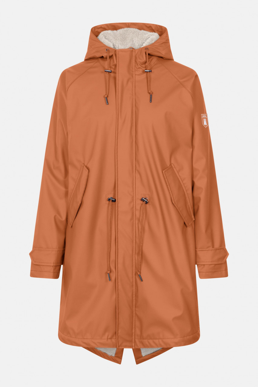 Derbe Friese Tidaholm Damen Regenjacke Orange Braun Gefüttert Cinnamon