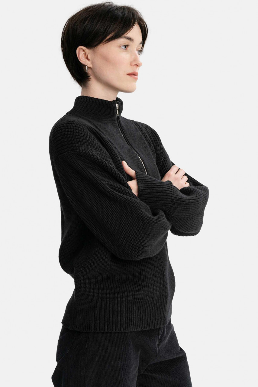 MELA Rippstrick Troyer KIMAYA Damen Schwarz Baumwolle GOTS Organic