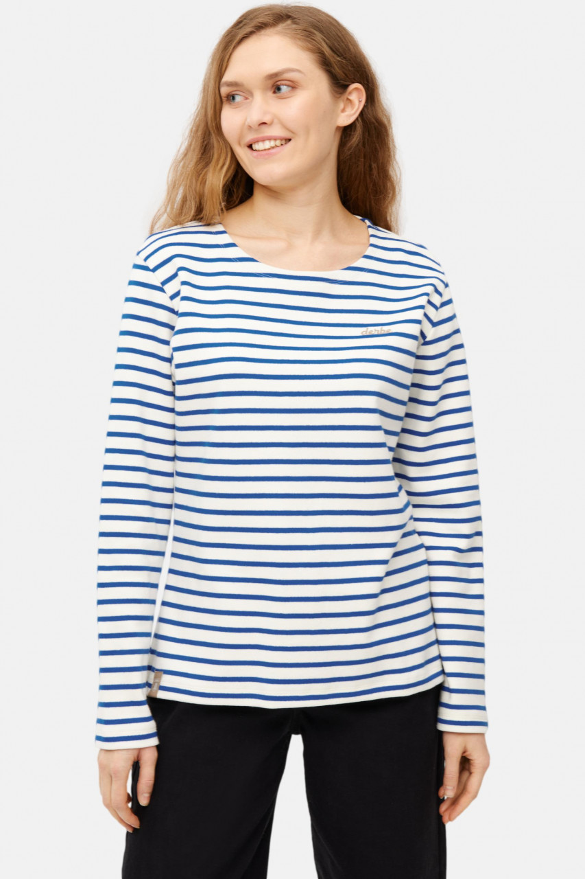 Derbe Streifenshirt Interstriped Damen Weiß Blau Langarmshirt GOTS Organic