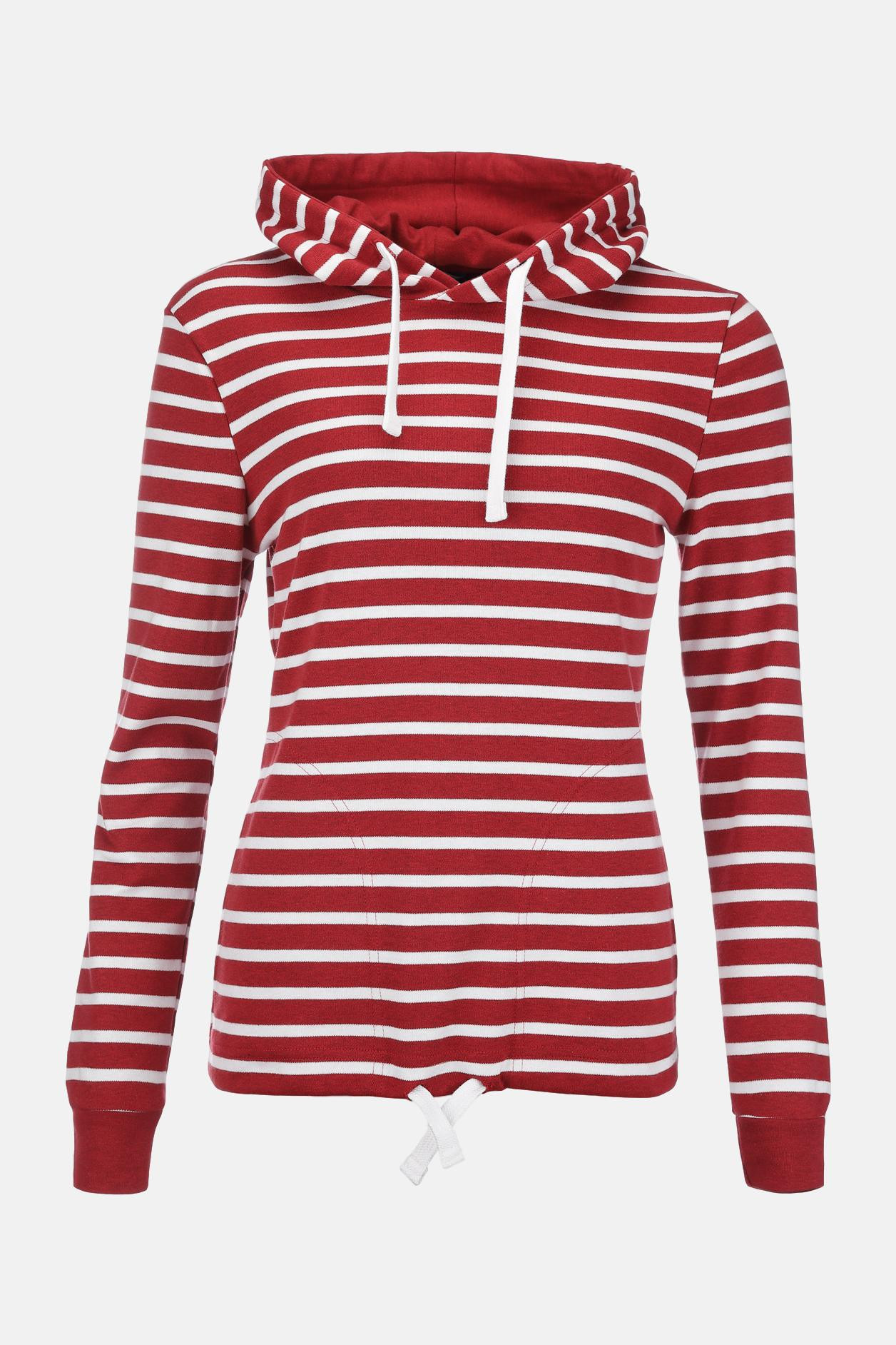 Damen Kapuzen-Shirt Rot Weiss Gestreift Baumwolle