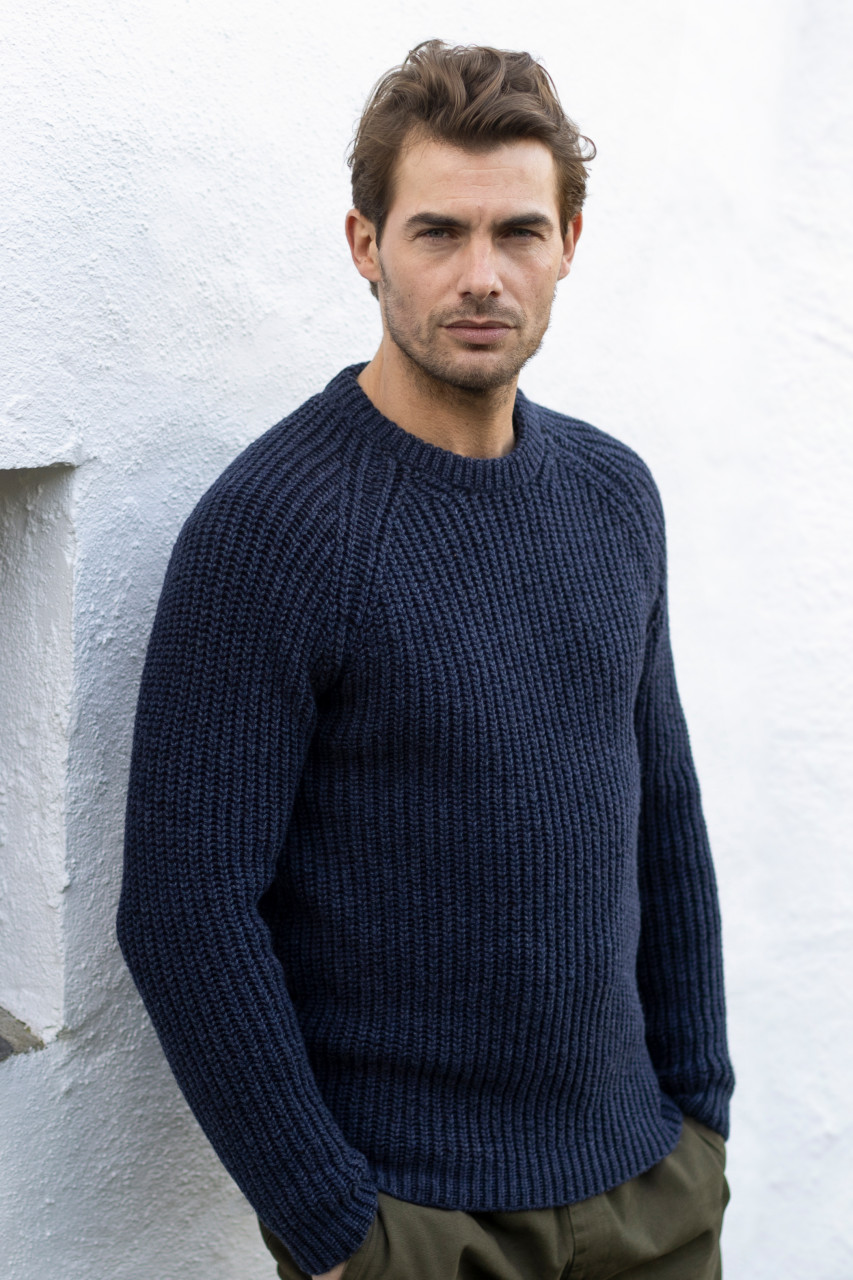 Fisherman out of Ireland Herren Pullover Blau Schwarz Rippstrick