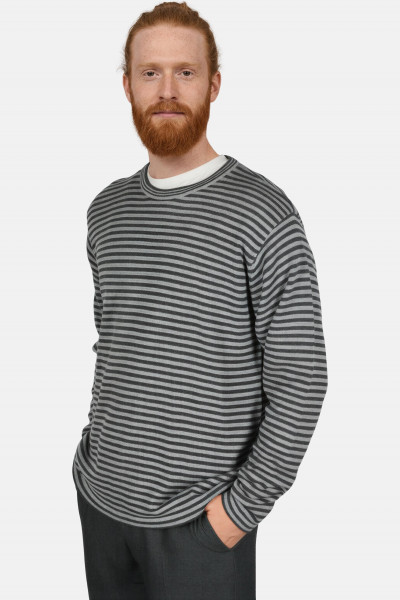 Hanseheld Herren Strickpullover Merino Anthrazit Grau Gestreift