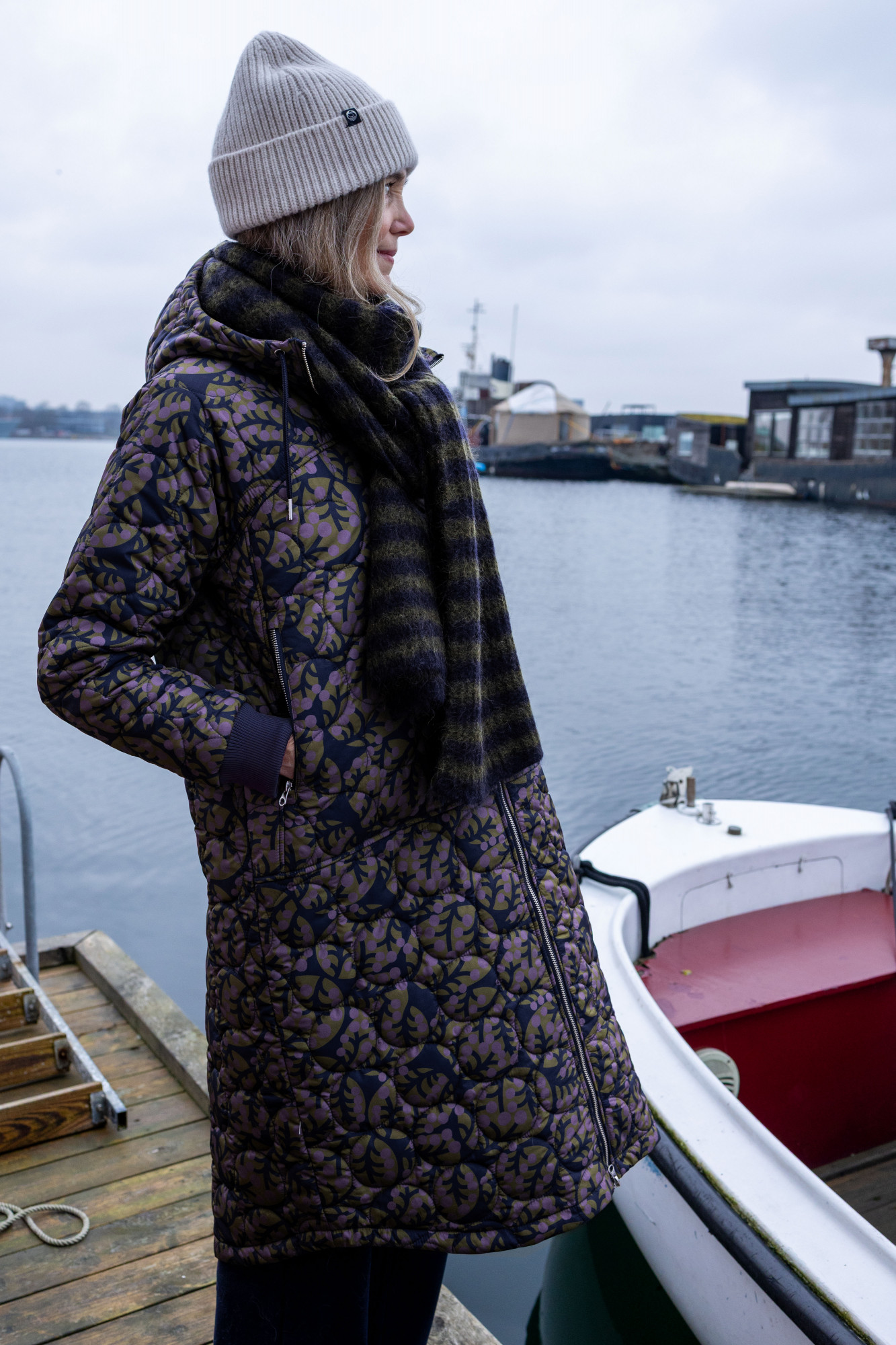 Danefae Steppmantel Danedrama Damen Dunkelblau Lila OlivThermojacke Lang
